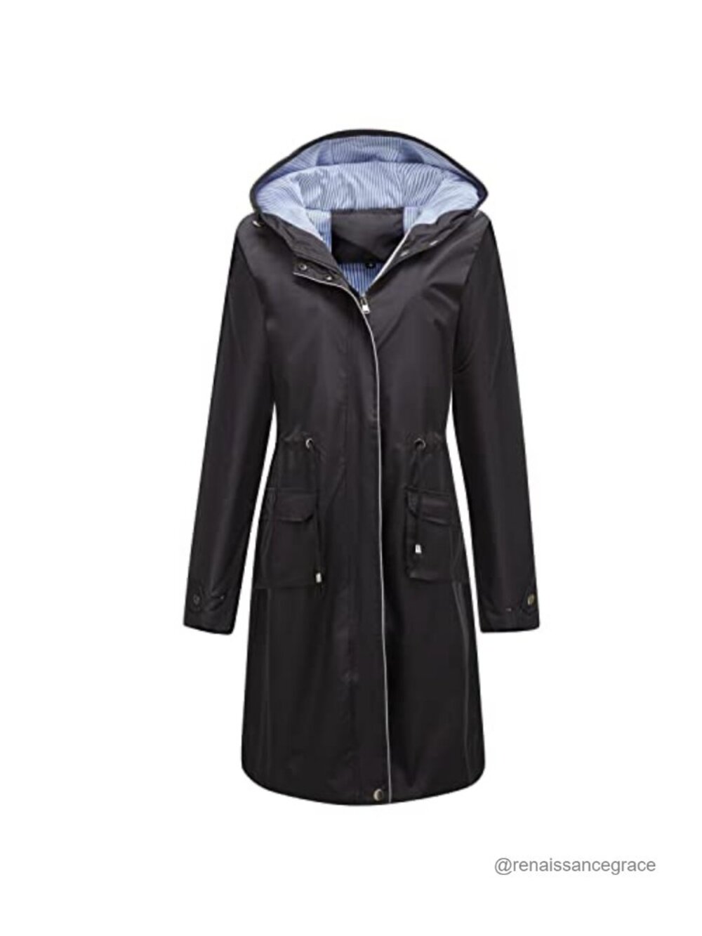Women's Waterproof Hooded Anorak Midi Raincoat Full Zip Windbreaker